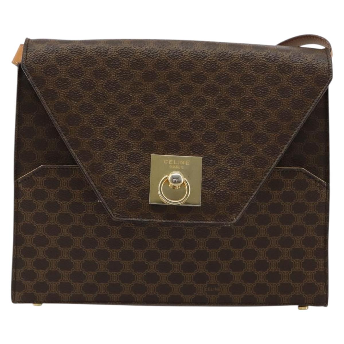 CELINE Macadam Canvas Shoulder Bag PVC Leather Brown Gold Auth 184541