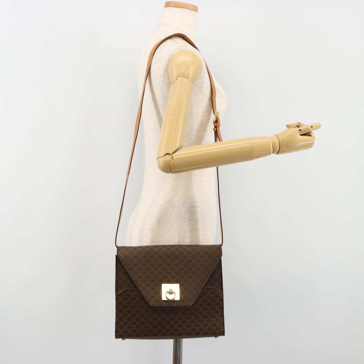 CELINE Macadam Canvas Shoulder Bag PVC Leather Brown Gold Auth 184541
