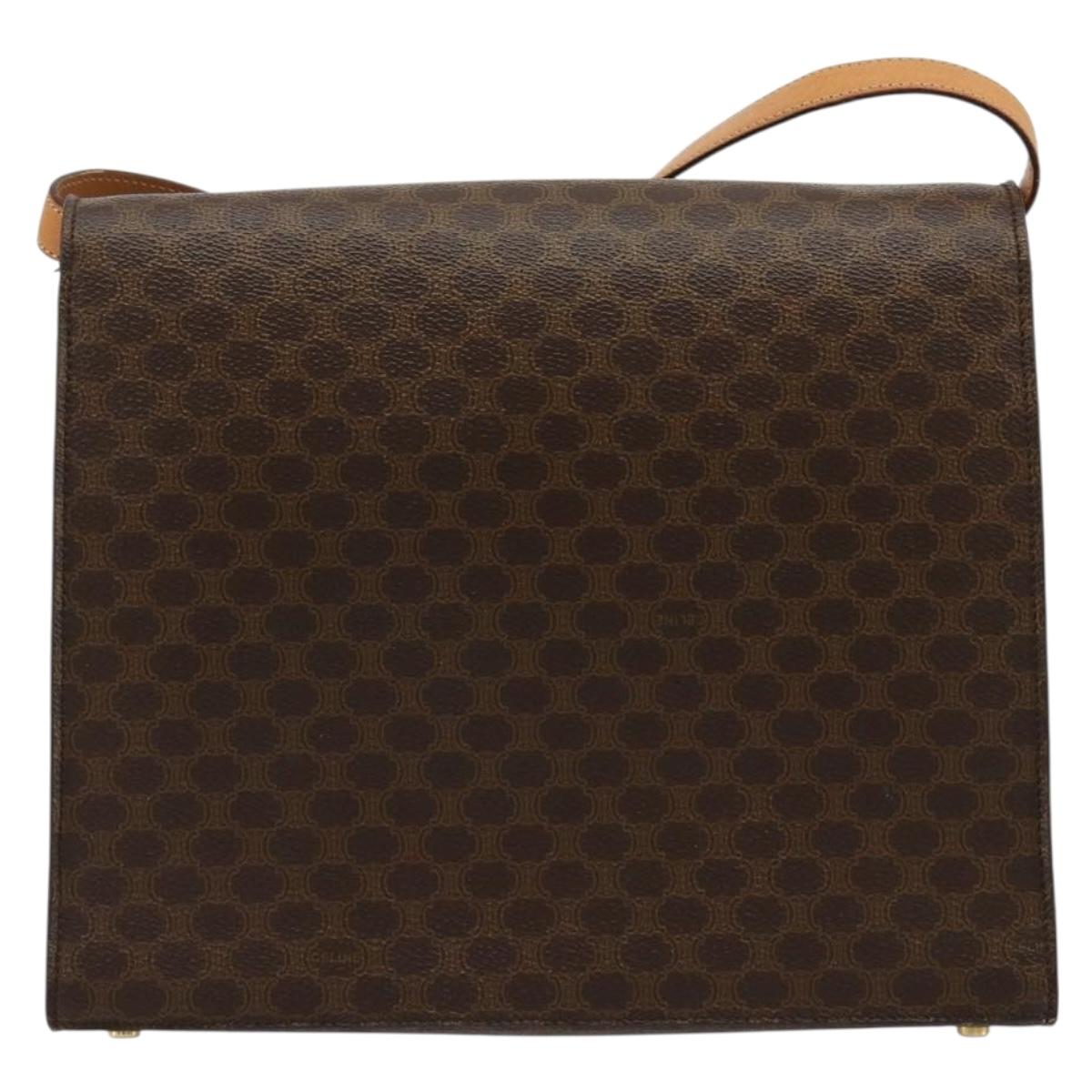 CELINE Macadam Canvas Shoulder Bag PVC Leather Brown Gold Auth 184541