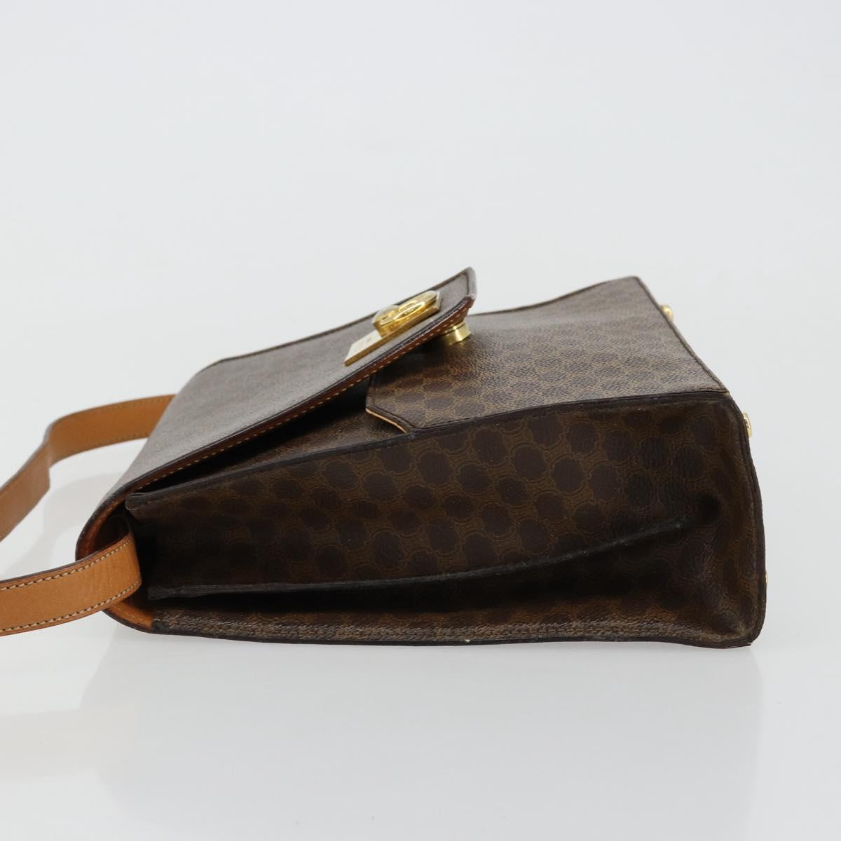 CELINE Macadam Canvas Shoulder Bag PVC Leather Brown Gold Auth 184541