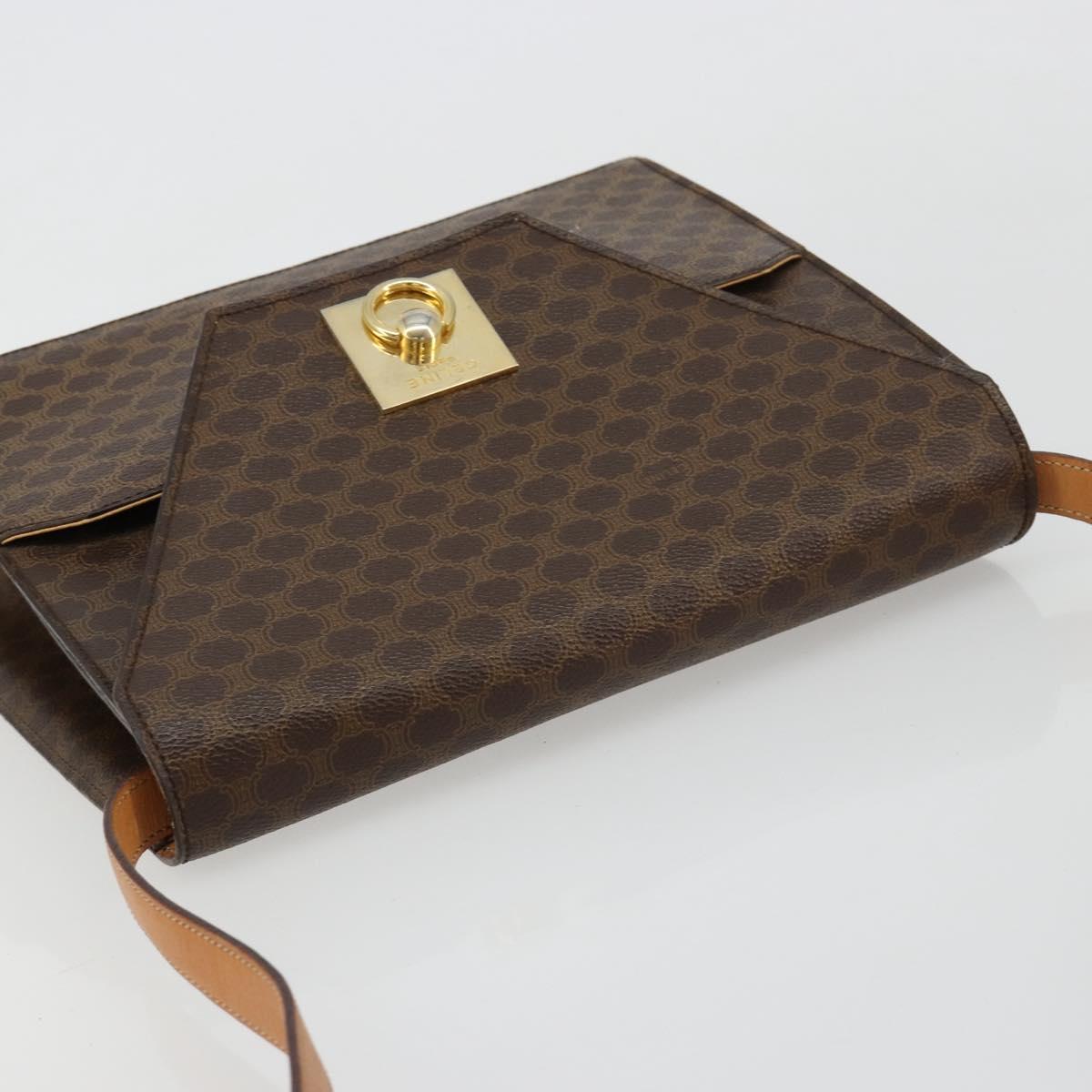 CELINE Macadam Canvas Shoulder Bag PVC Leather Brown Gold Auth 184541