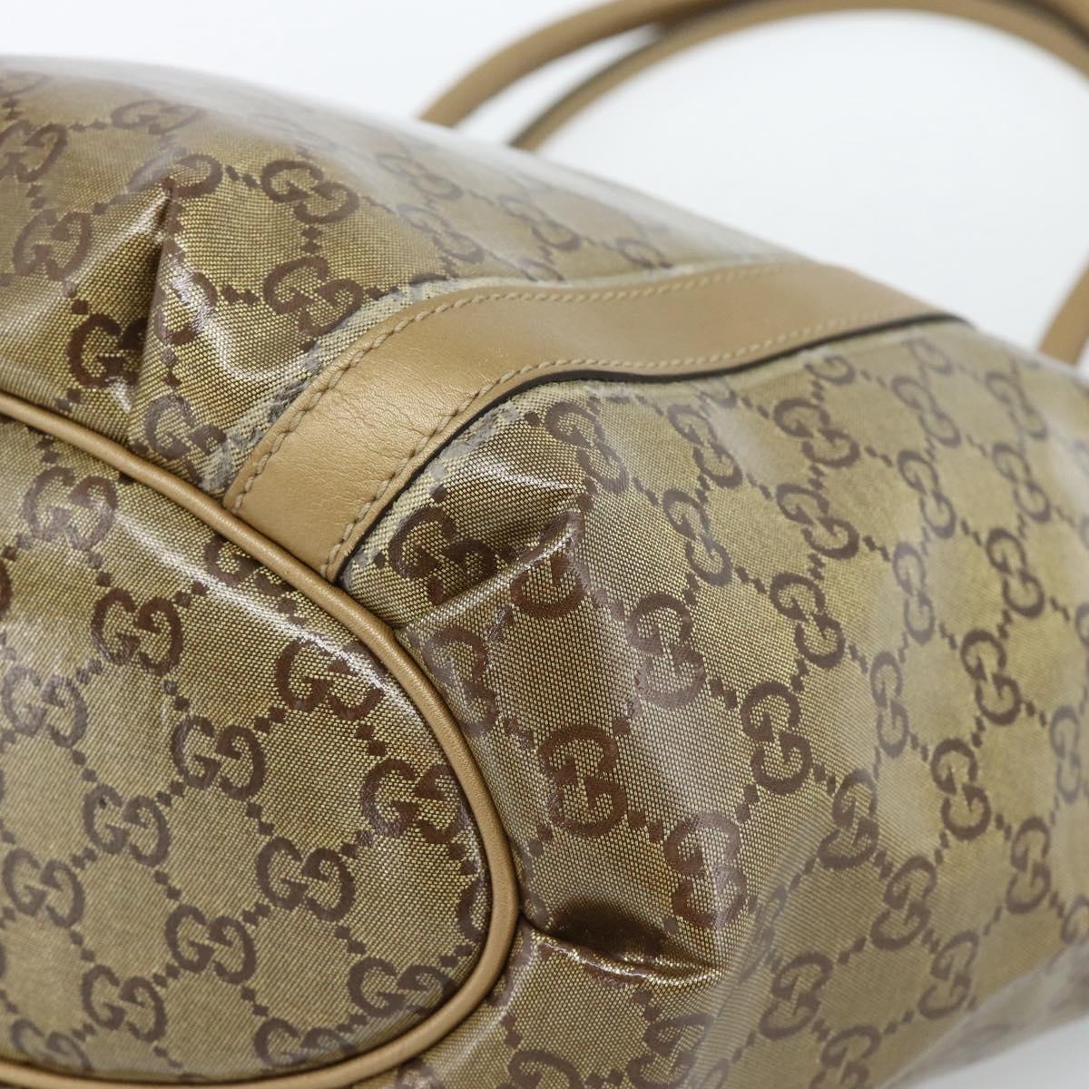 GUCCI GG Crystal Abbey Tote Bag Coated Canvas Gold 211982 Auth 184542