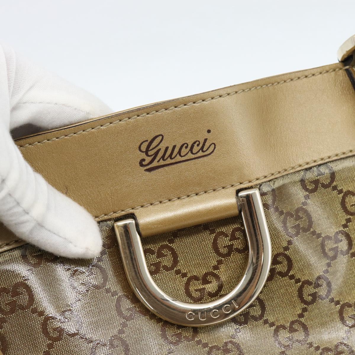 GUCCI GG Crystal Abbey Tote Bag Coated Canvas Gold 211982 Auth 184542