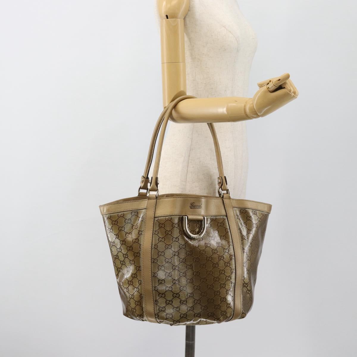 GUCCI GG Crystal Abbey Tote Bag Coated Canvas Gold 211982 Auth 184542