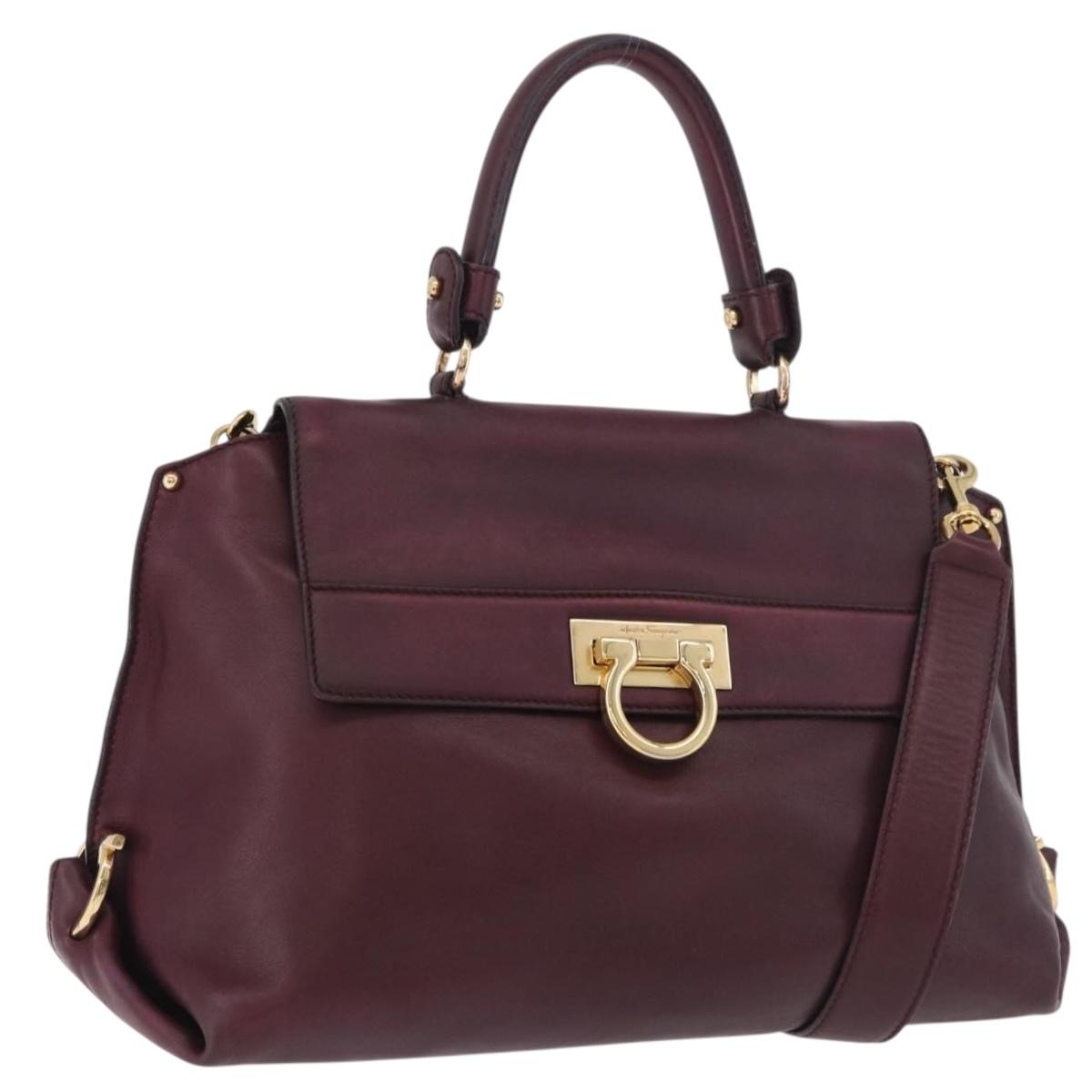 Salvatore Ferragamo Sofia Gancini Hand Bag Leather 2way Purple Gold Auth 184543