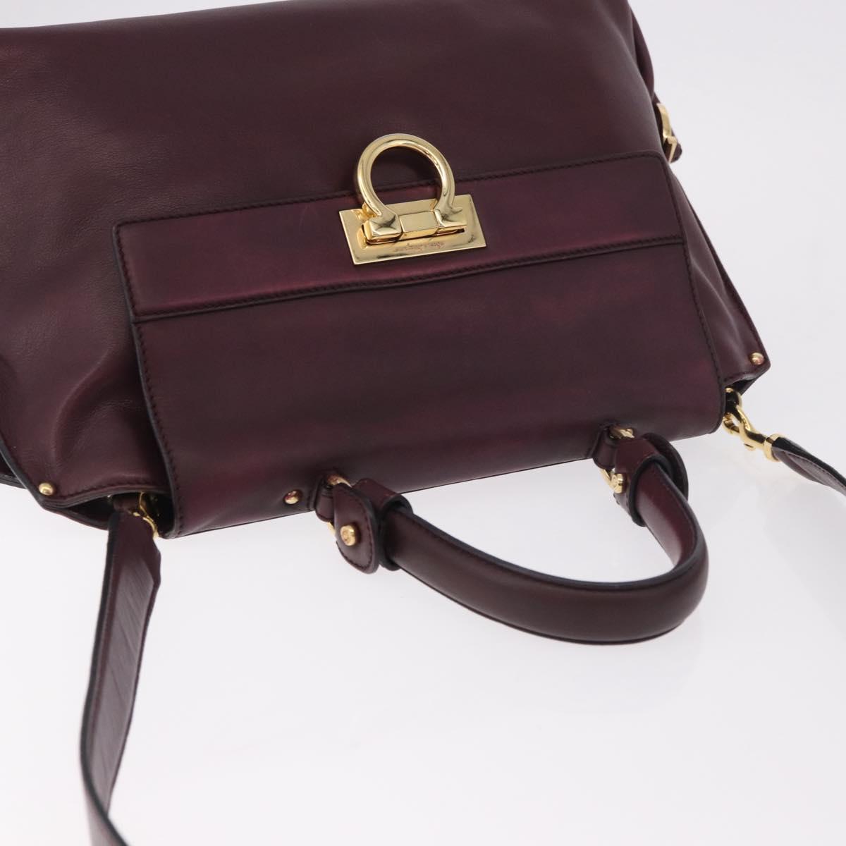 Salvatore Ferragamo Sofia Gancini Hand Bag Leather 2way Purple Gold Auth 184543