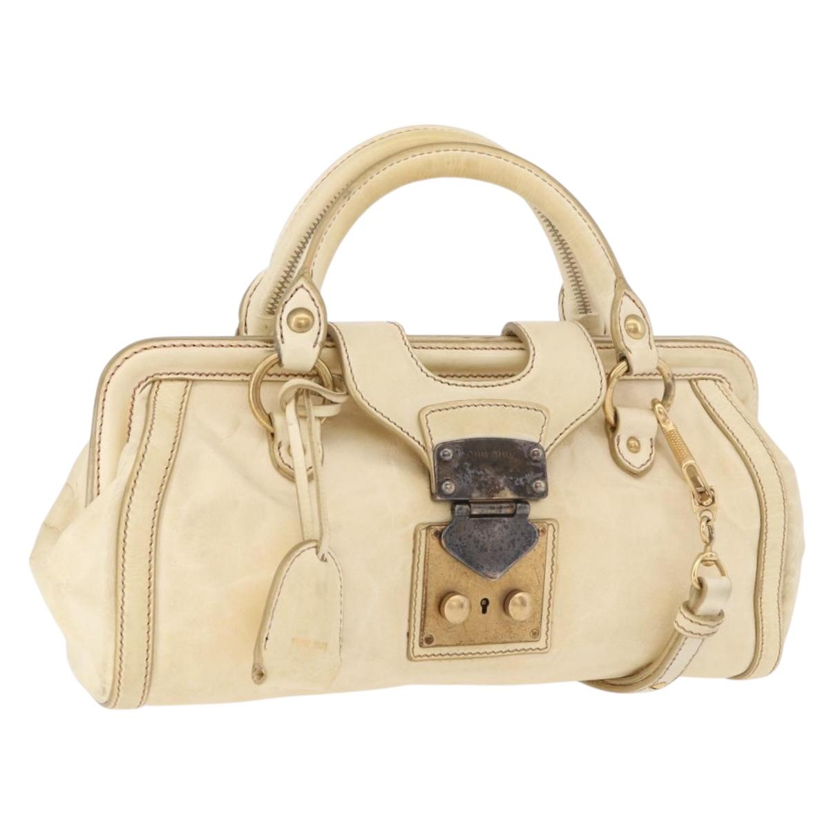Miu Miu Hand Bag Leather 2way Ivory Gold Auth 184544A