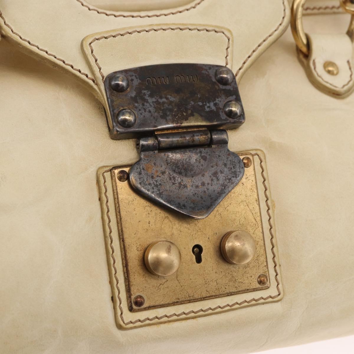 Miu Miu Hand Bag Leather 2way Ivory Gold Auth 184544A