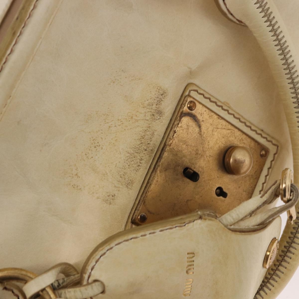 Miu Miu Hand Bag Leather 2way Ivory Gold Auth 184544A