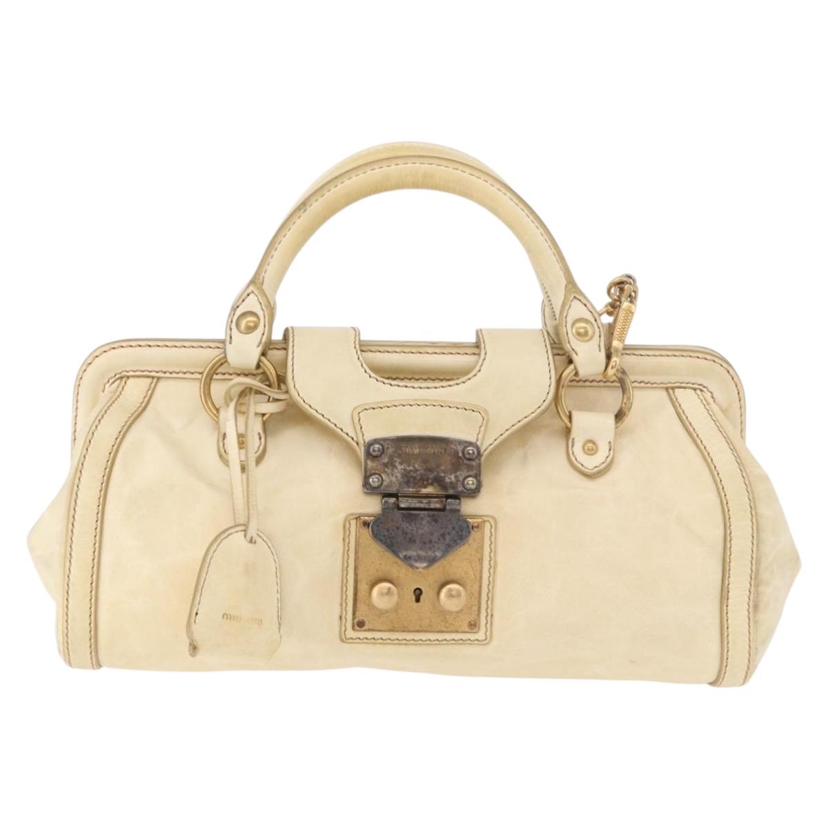 Miu Miu Hand Bag Leather 2way Ivory Gold Auth 184544A