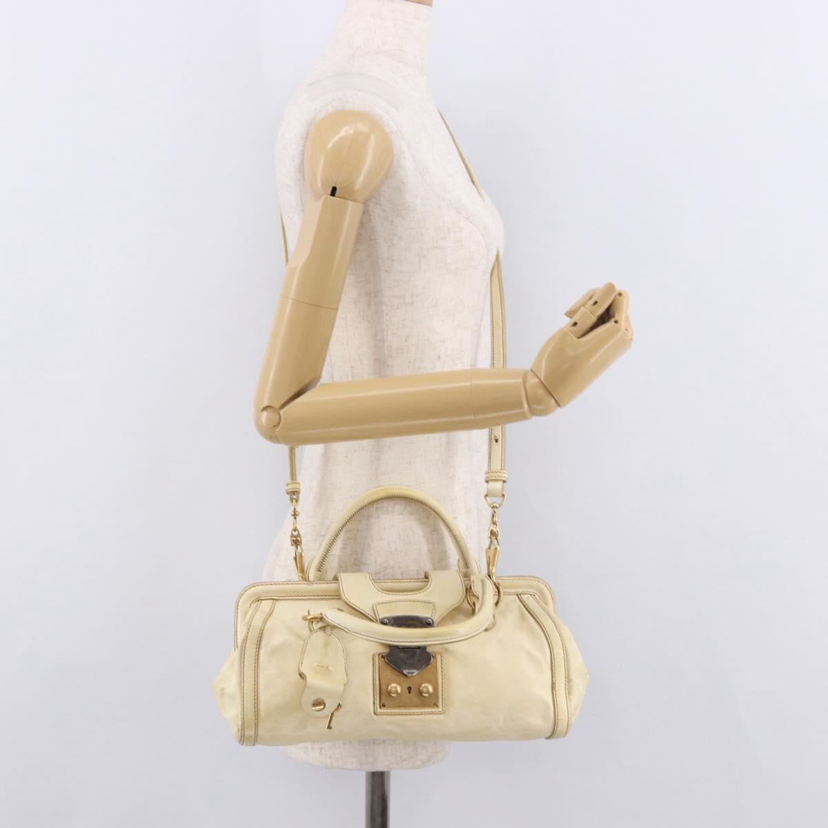 Miu Miu Hand Bag Leather 2way Ivory Gold Auth 184544A
