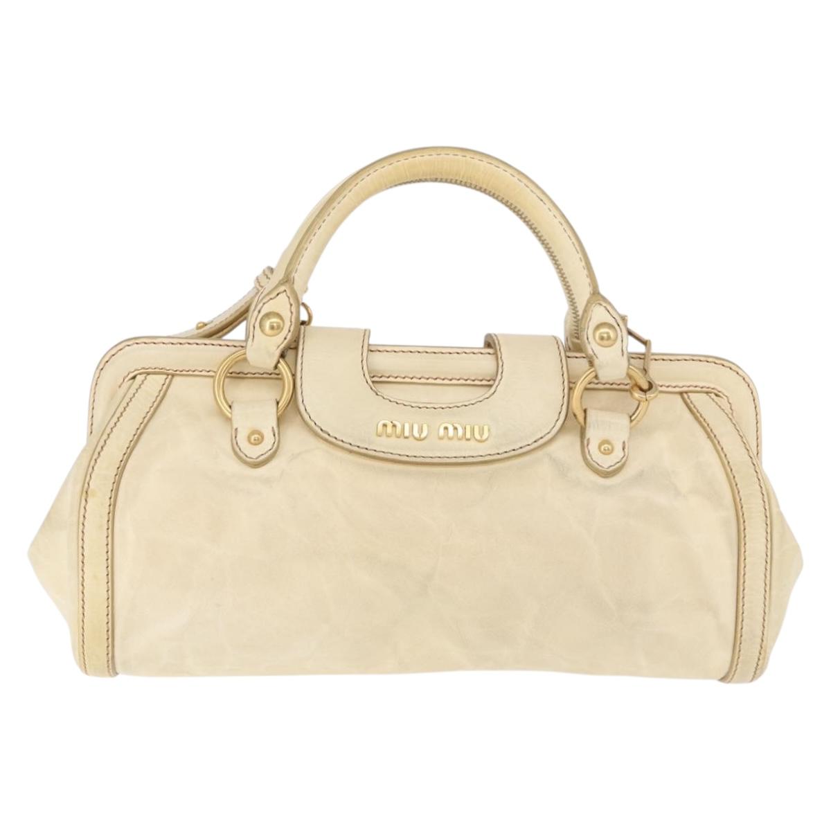 Miu Miu Hand Bag Leather 2way Ivory Gold Auth 184544A