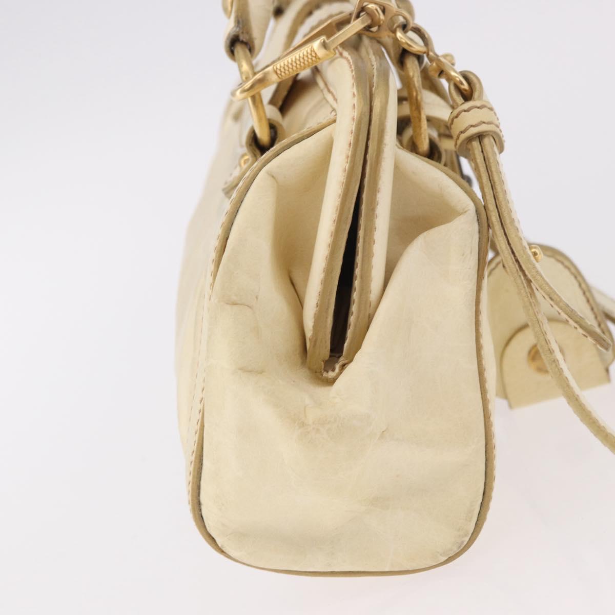 Miu Miu Hand Bag Leather 2way Ivory Gold Auth 184544A
