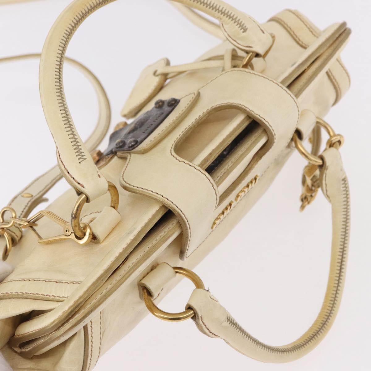 Miu Miu Hand Bag Leather 2way Ivory Gold Auth 184544A
