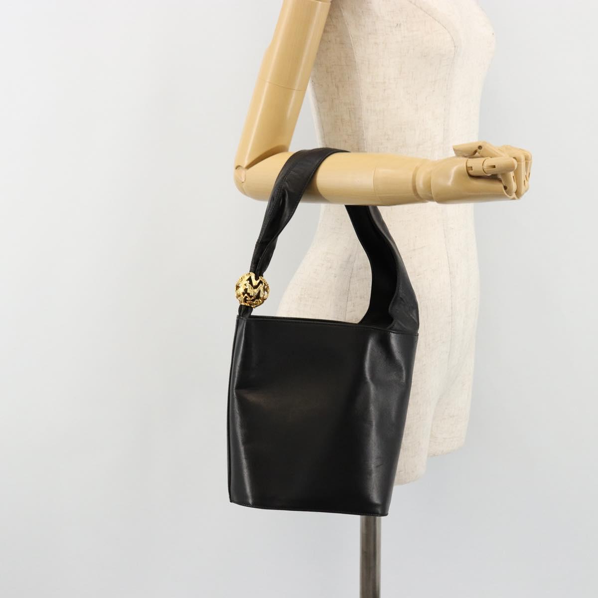 Salvatore Ferragamo Shoulder Bag Leather Black Gold Auth 184545