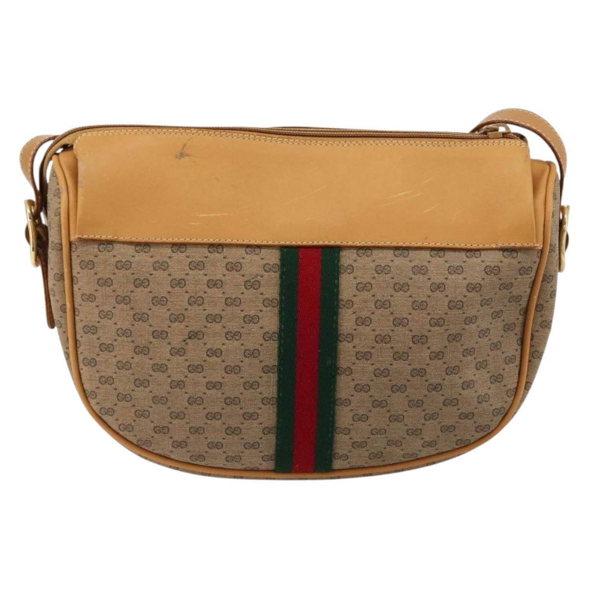 GUCCI Micro GG Supreme Web Sherry Line Shoulder Bag PVC Beige Gold Auth 184546