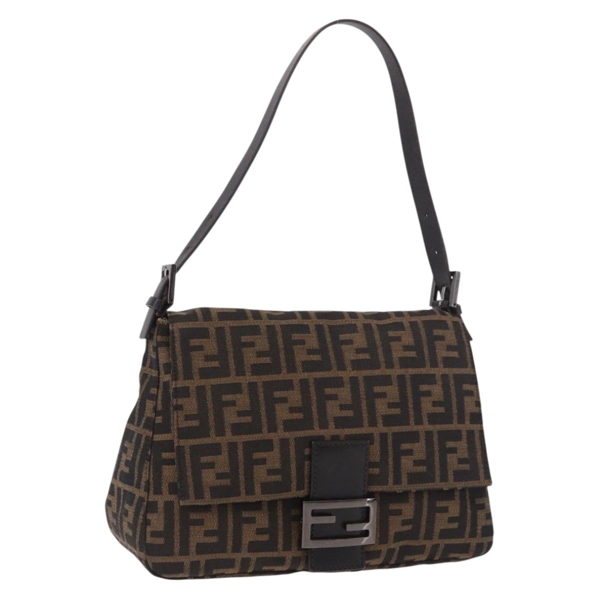 FENDI Zucca Canvas Mamma Baguette Shoulder Bag Black Brown Auth 184547SAV
