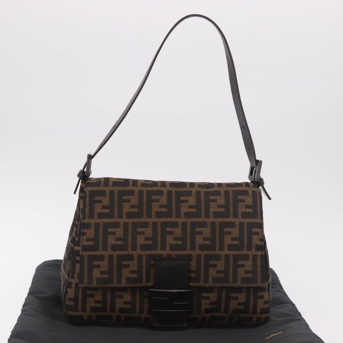 FENDI Zucca Canvas Mamma Baguette Shoulder Bag Black Brown Auth 184547SAV