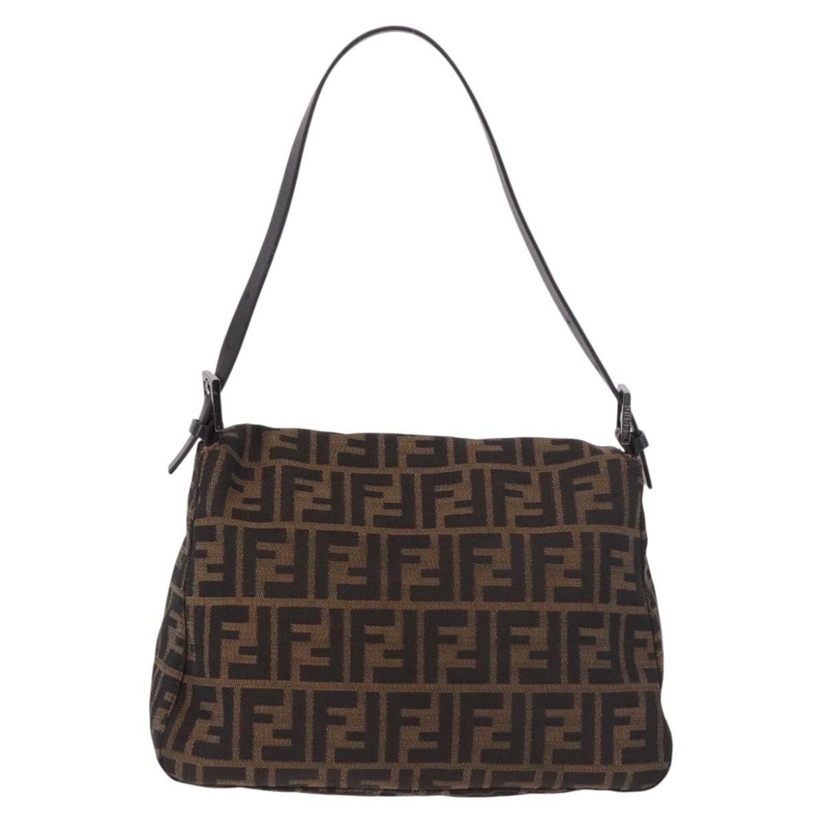 FENDI Zucca Canvas Mamma Baguette Shoulder Bag Black Brown Auth 184547SAV