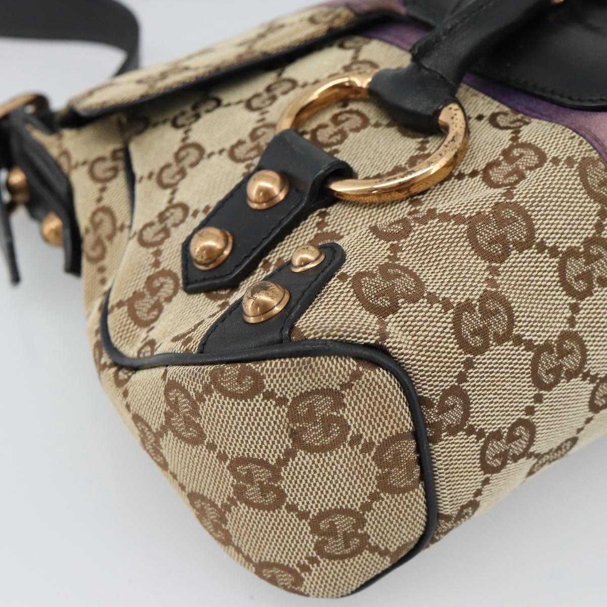 GUCCI GG Canvas Sherry Line Horsebit Shoulder Bag Beige Gold 129699 Auth 184548A