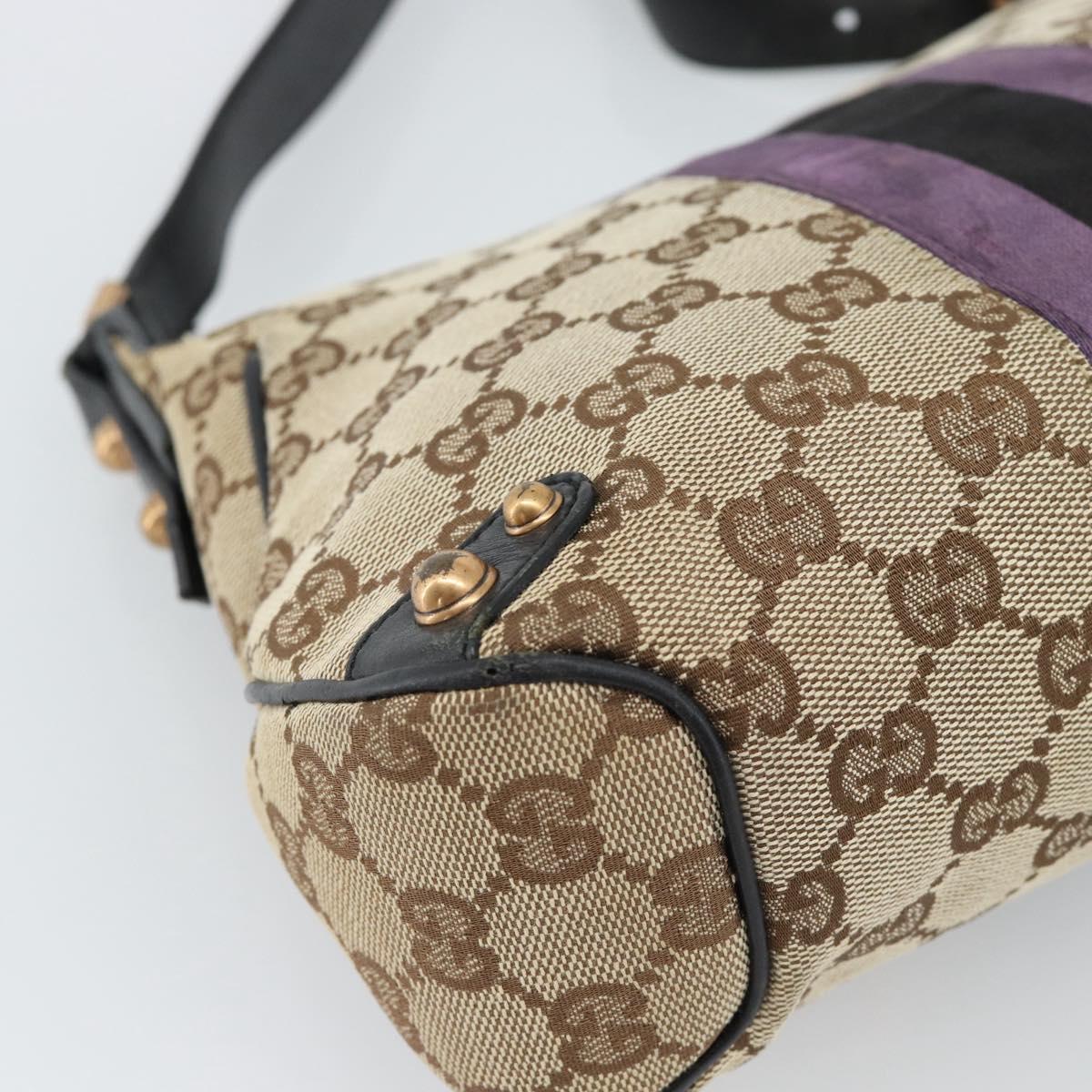 GUCCI GG Canvas Sherry Line Horsebit Shoulder Bag Beige Gold 129699 Auth 184548A