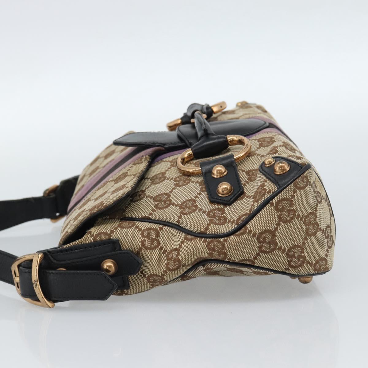 GUCCI GG Canvas Sherry Line Horsebit Shoulder Bag Beige Gold 129699 Auth 184548A