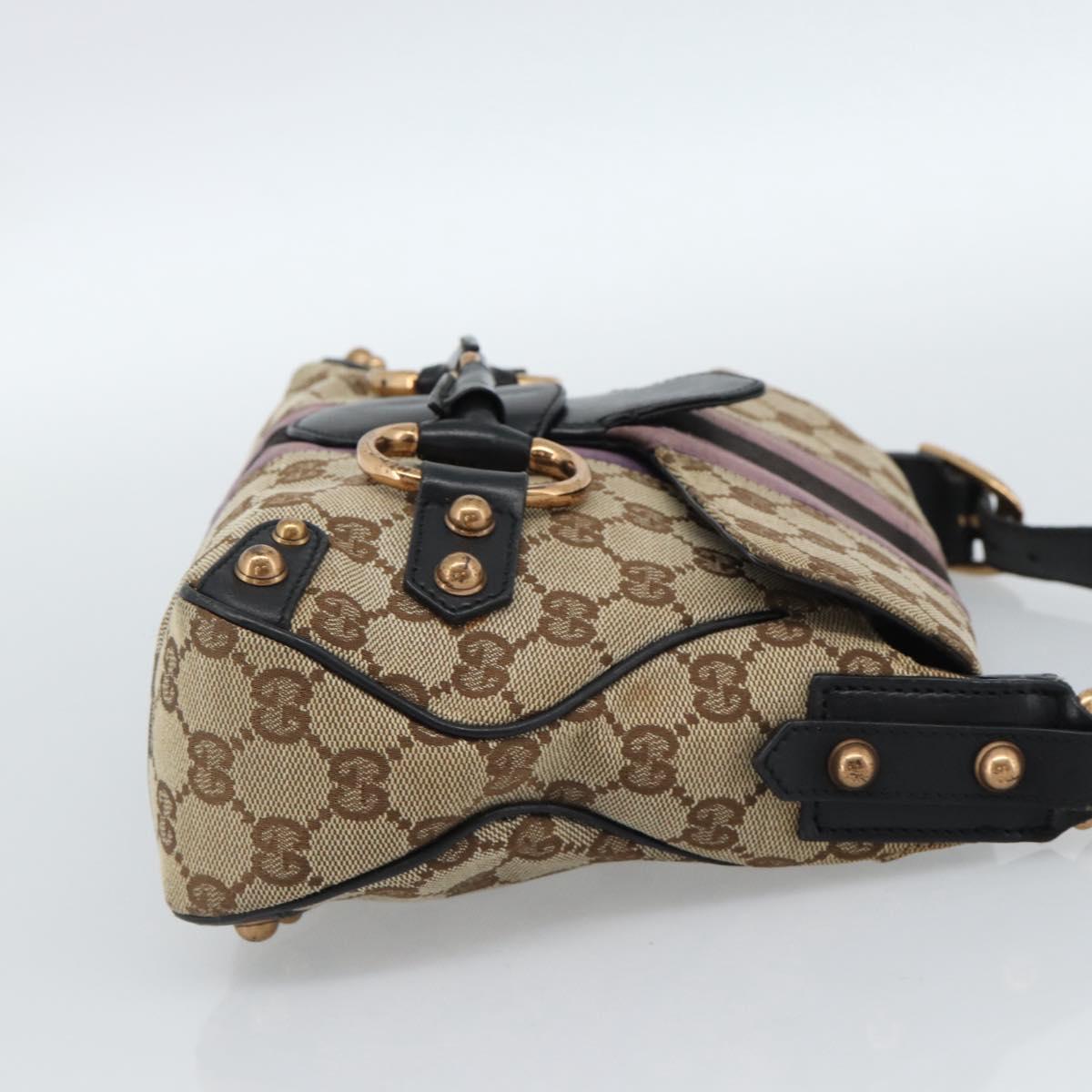 GUCCI GG Canvas Sherry Line Horsebit Shoulder Bag Beige Gold 129699 Auth 184548A