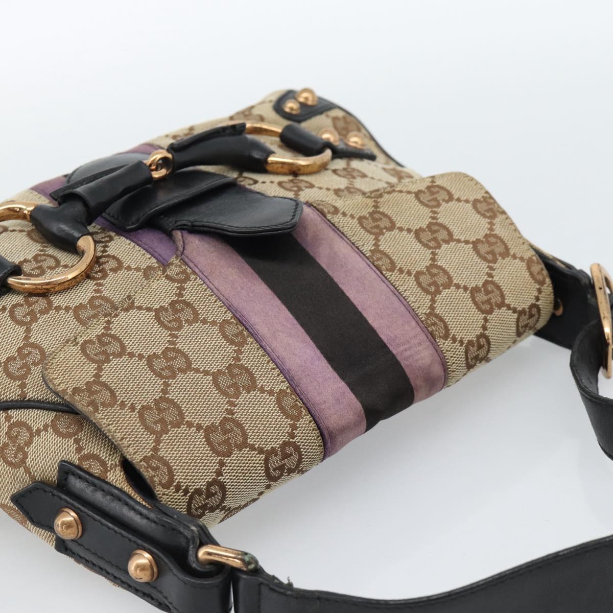 GUCCI GG Canvas Sherry Line Horsebit Shoulder Bag Beige Gold 129699 Auth 184548A