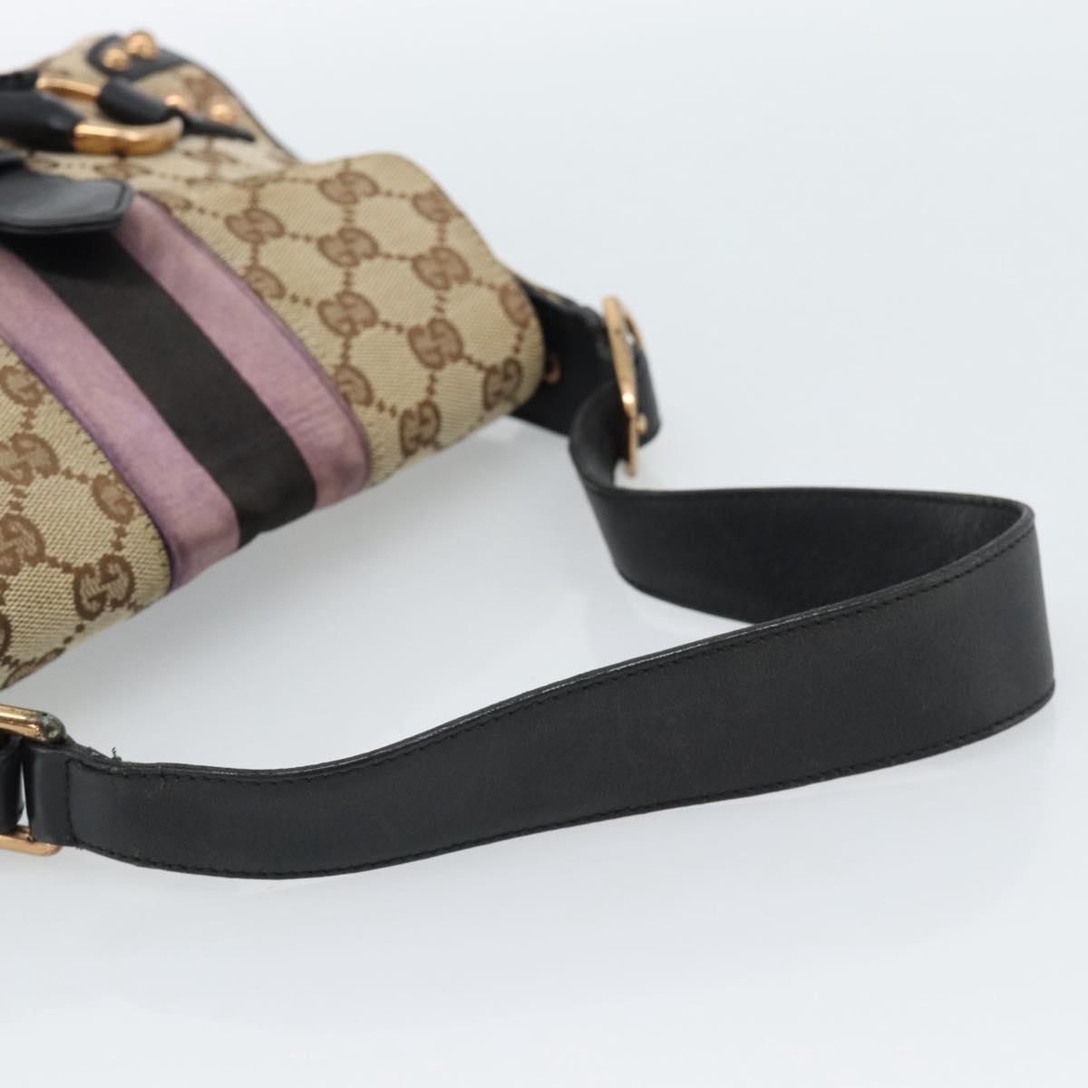 GUCCI GG Canvas Sherry Line Horsebit Shoulder Bag Beige Gold 129699 Auth 184548A