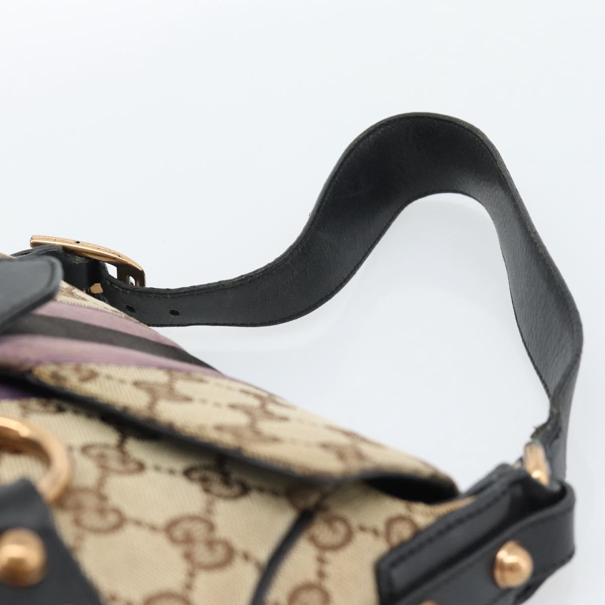 GUCCI GG Canvas Sherry Line Horsebit Shoulder Bag Beige Gold 129699 Auth 184548A