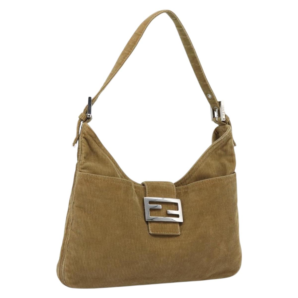 FENDI Mamma Baguette Shoulder Bag Corduroy Brown Silver Auth 184550V