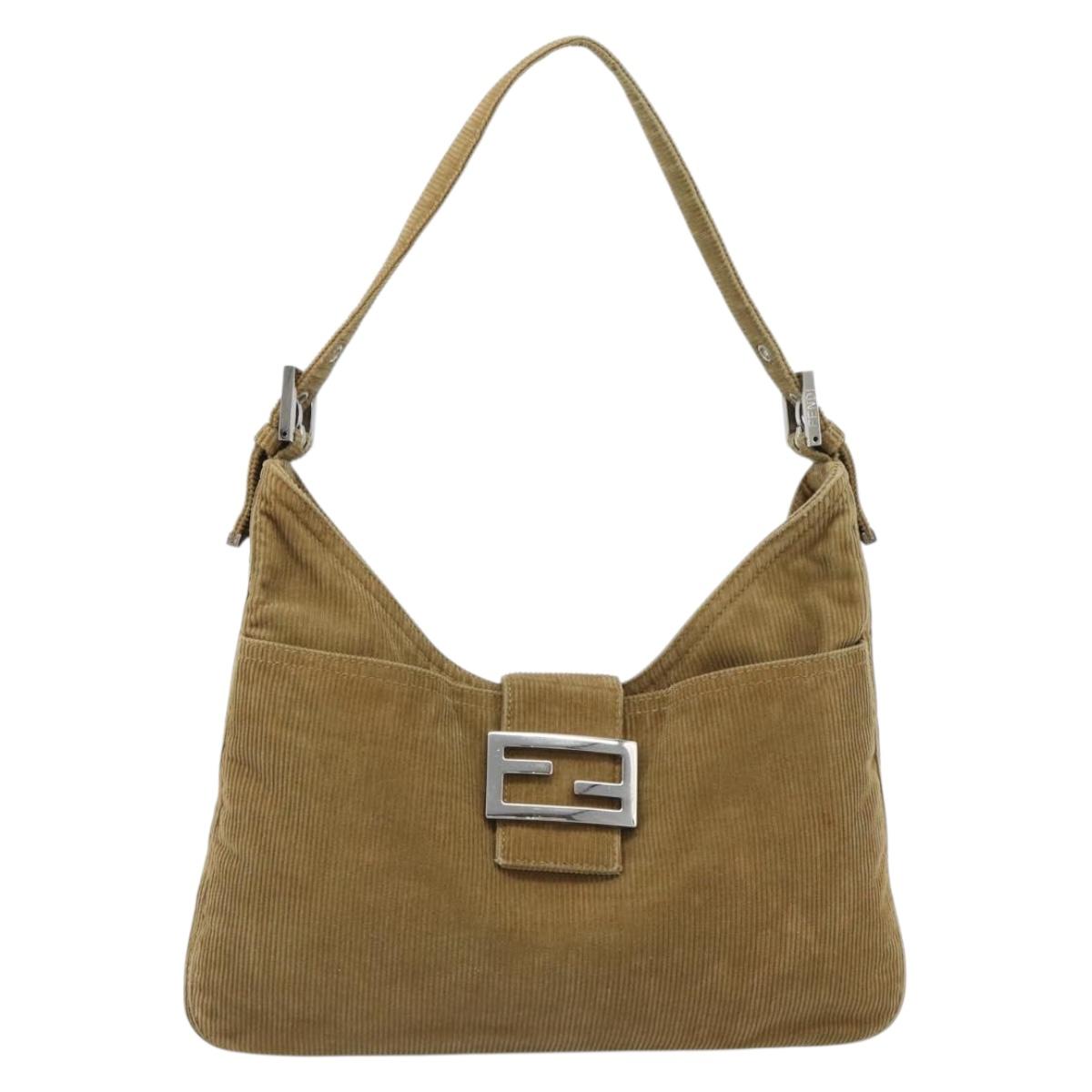 FENDI Mamma Baguette Shoulder Bag Corduroy Brown Silver Auth 184550V