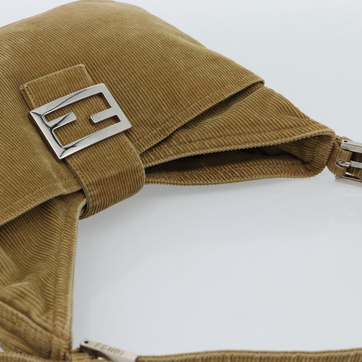 FENDI Mamma Baguette Shoulder Bag Corduroy Brown Silver Auth 184550V