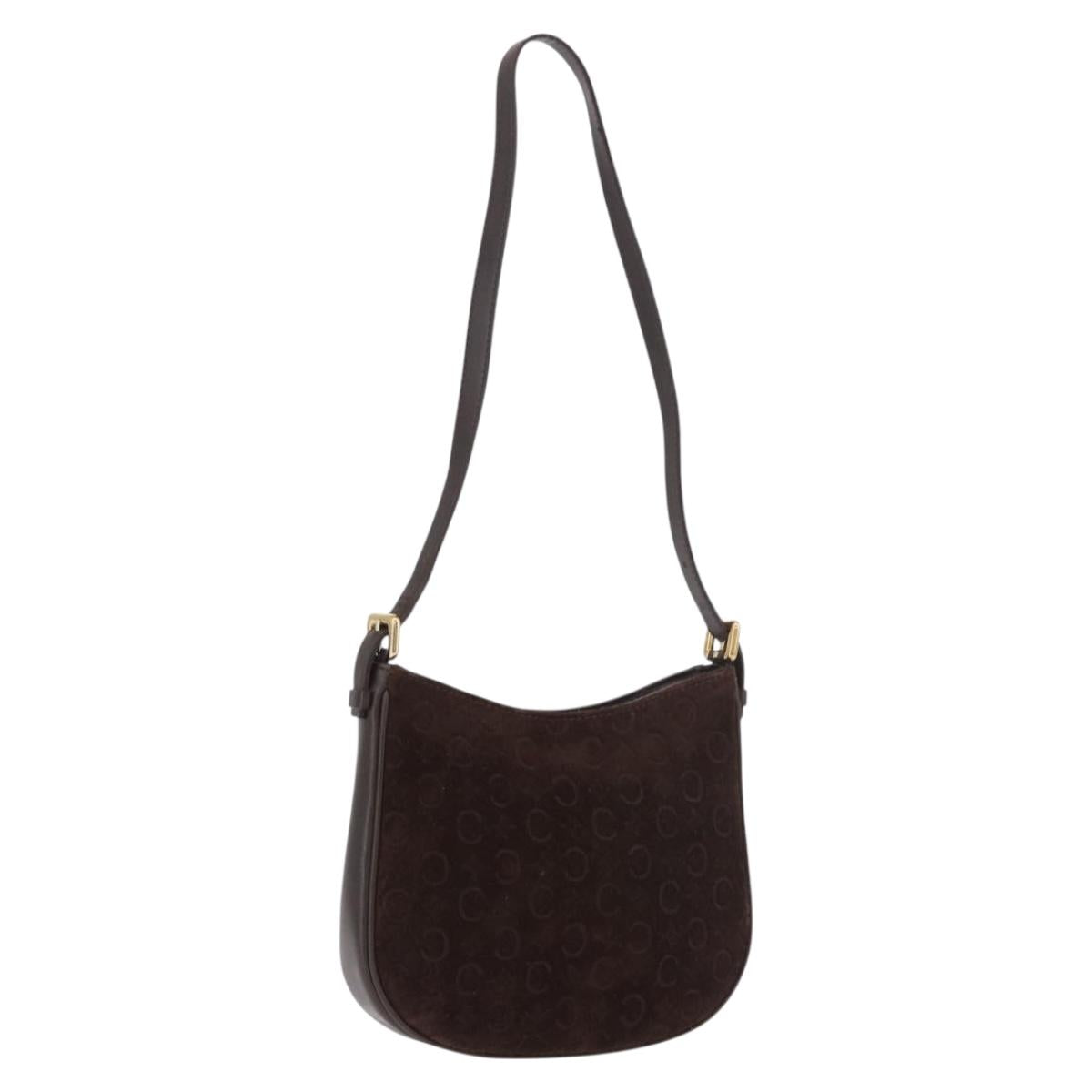 CELINE C Macadam Canvas Shoulder Bag Suede Brown Gold Auth 184551A