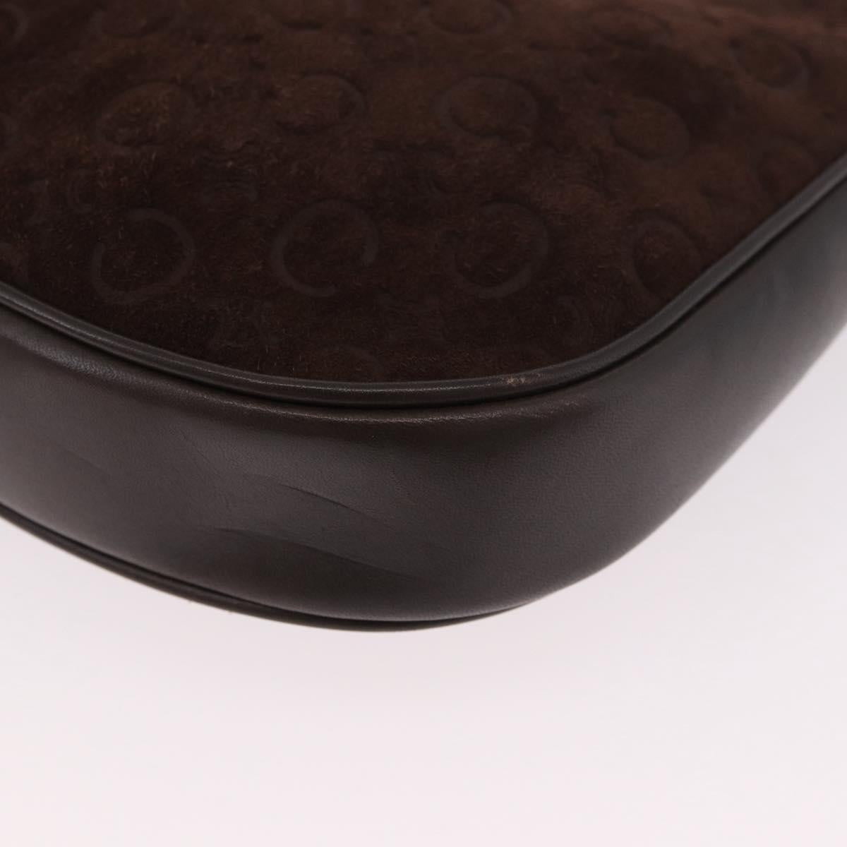 CELINE C Macadam Canvas Shoulder Bag Suede Brown Gold Auth 184551A