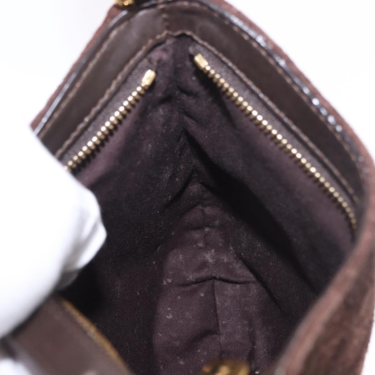 CELINE C Macadam Canvas Shoulder Bag Suede Brown Gold Auth 184551A