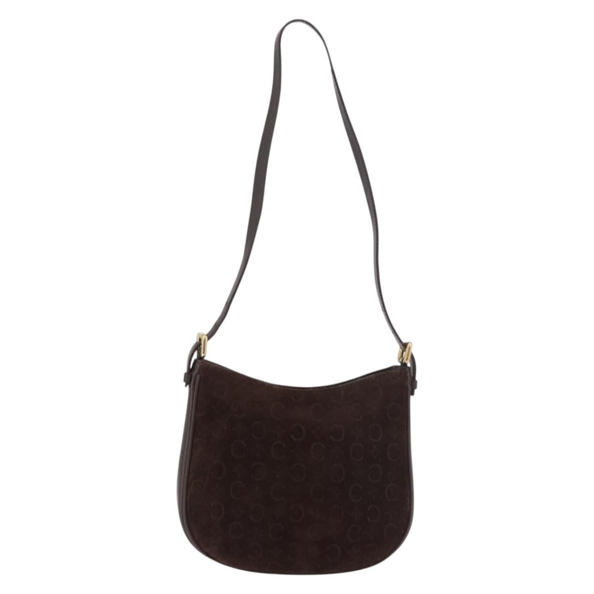 CELINE C Macadam Canvas Shoulder Bag Suede Brown Gold Auth 184551A