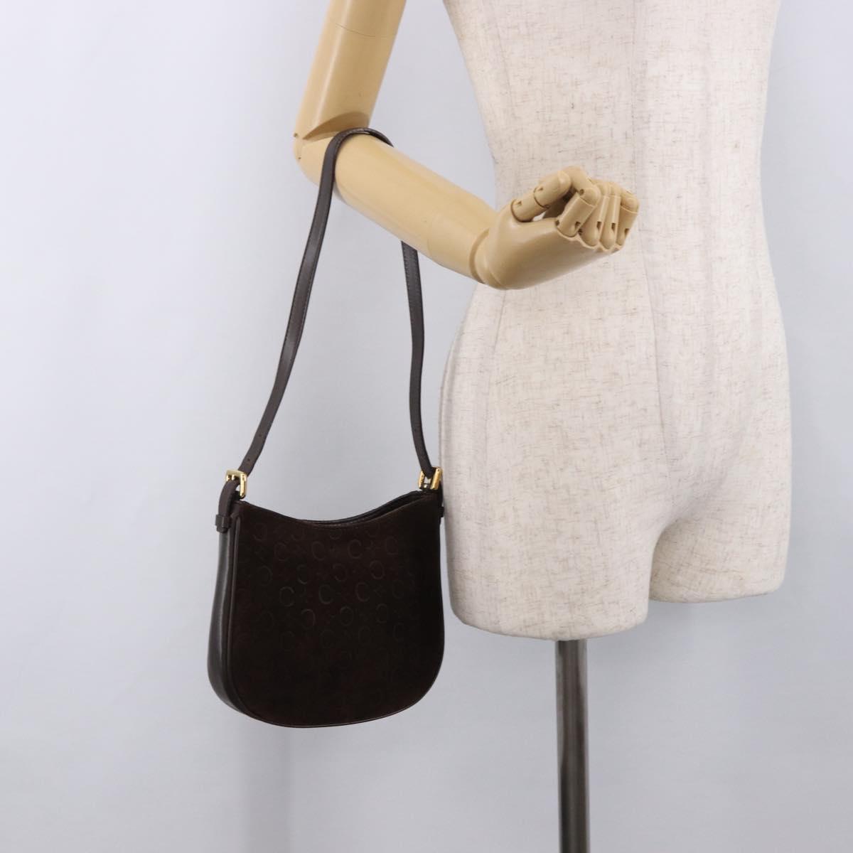 CELINE C Macadam Canvas Shoulder Bag Suede Brown Gold Auth 184551A