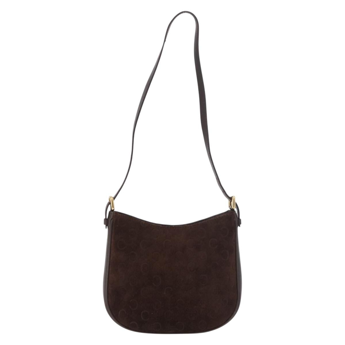 CELINE C Macadam Canvas Shoulder Bag Suede Brown Gold Auth 184551A