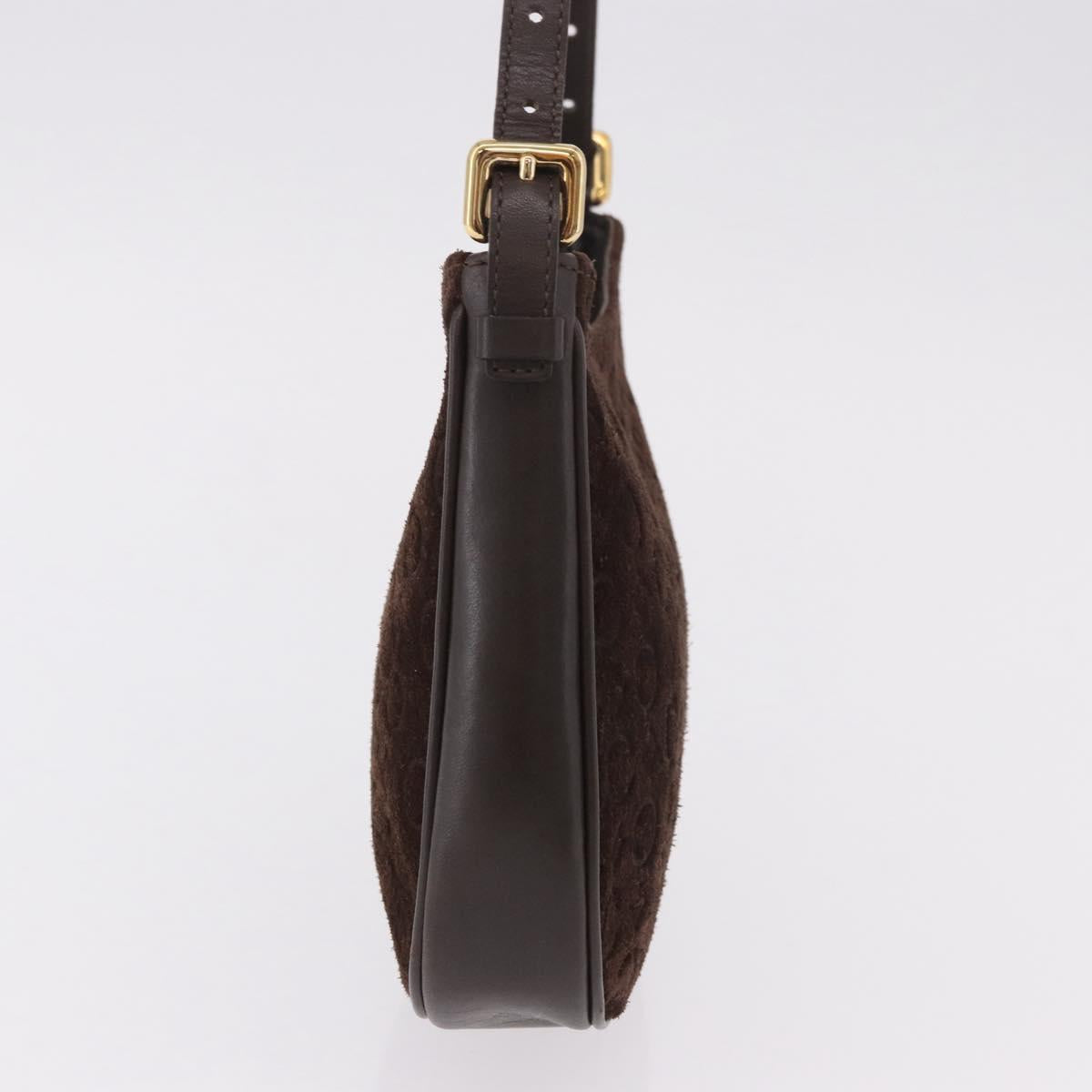 CELINE C Macadam Canvas Shoulder Bag Suede Brown Gold Auth 184551A