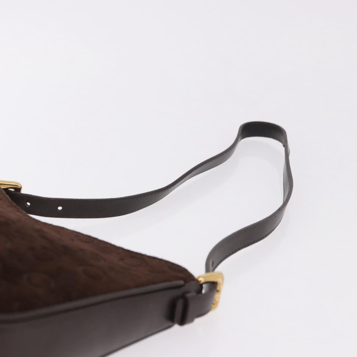 CELINE C Macadam Canvas Shoulder Bag Suede Brown Gold Auth 184551A