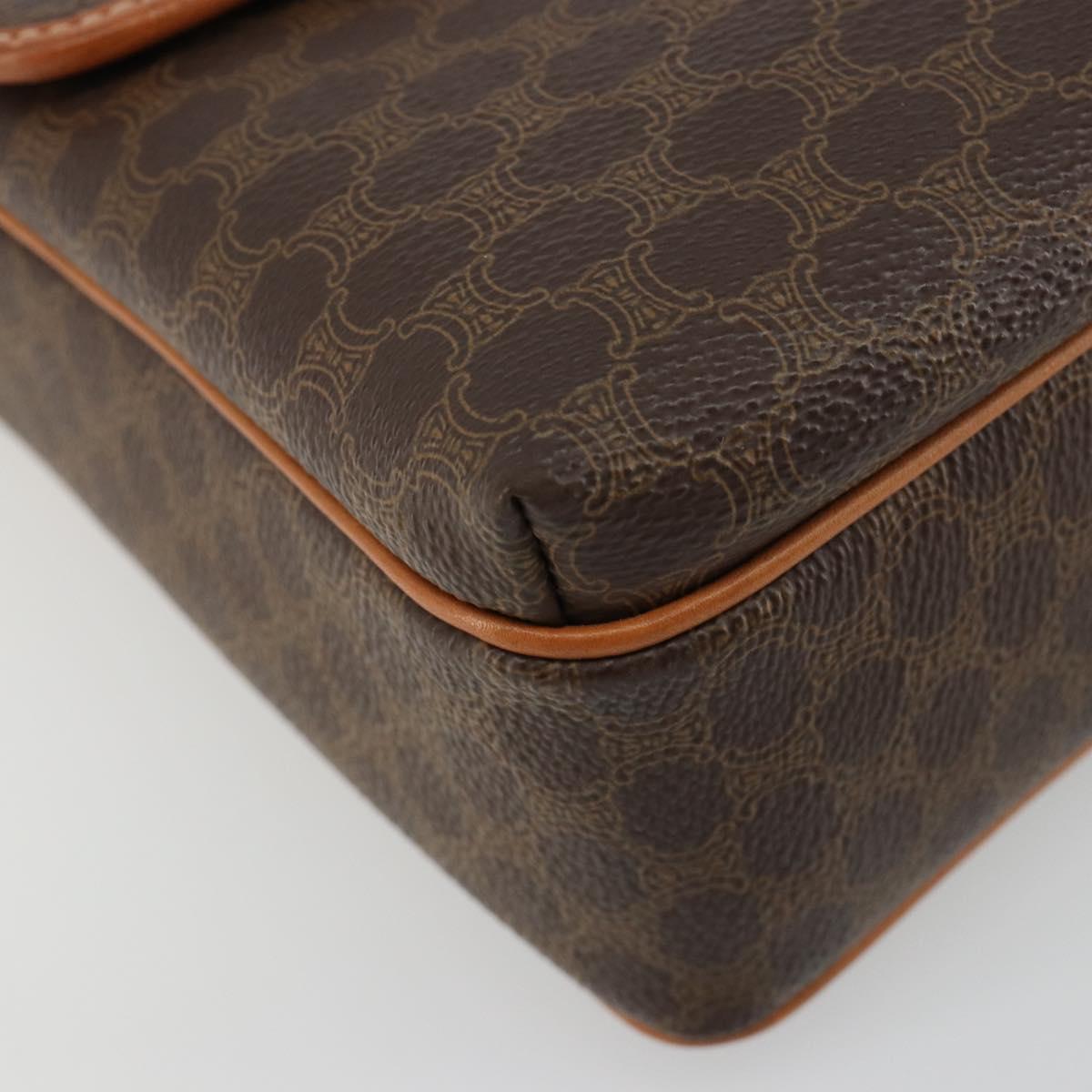 CELINE Macadam Canvas Shoulder Bag PVC Leather Brown Gold Auth 184552A