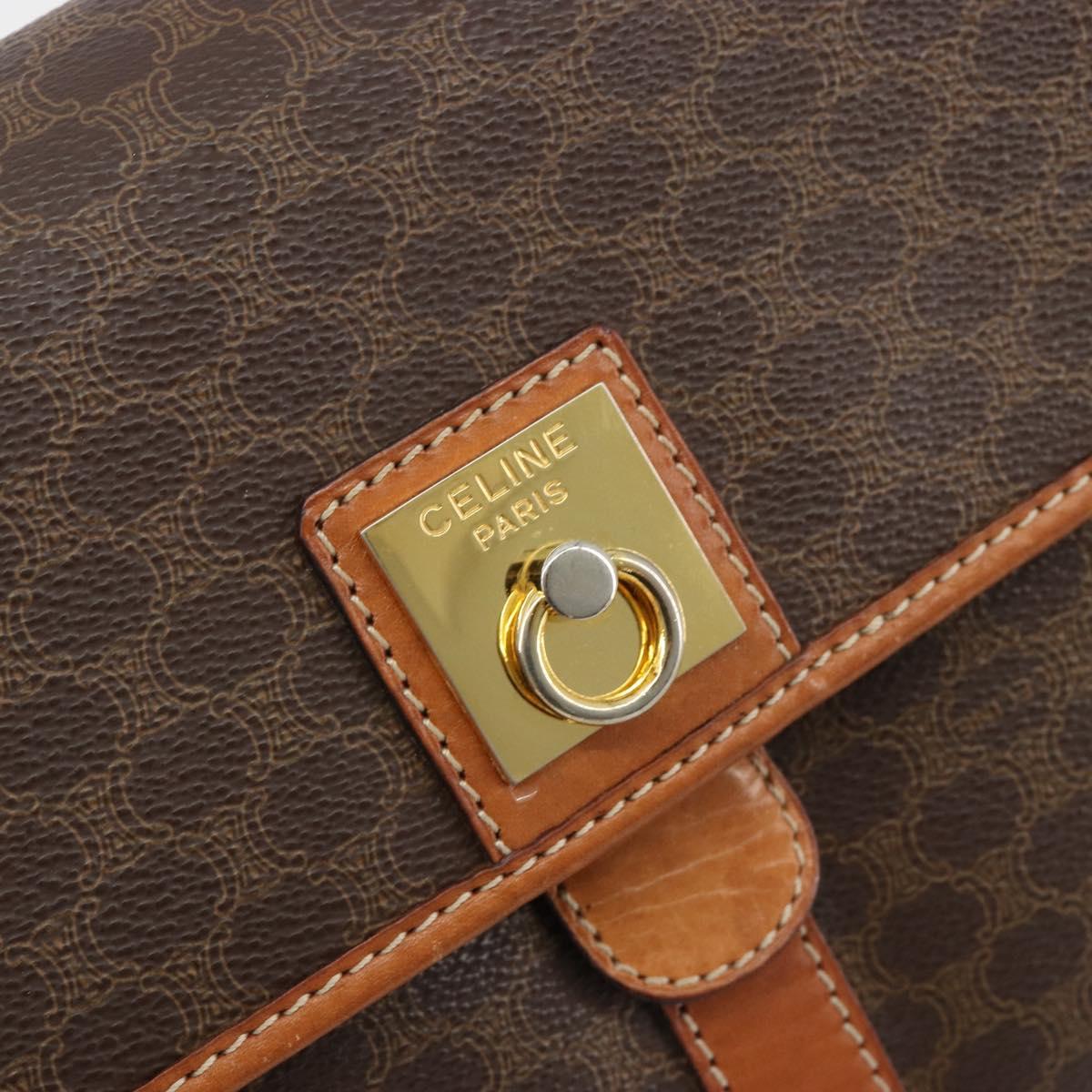 CELINE Macadam Canvas Shoulder Bag PVC Leather Brown Gold Auth 184552A