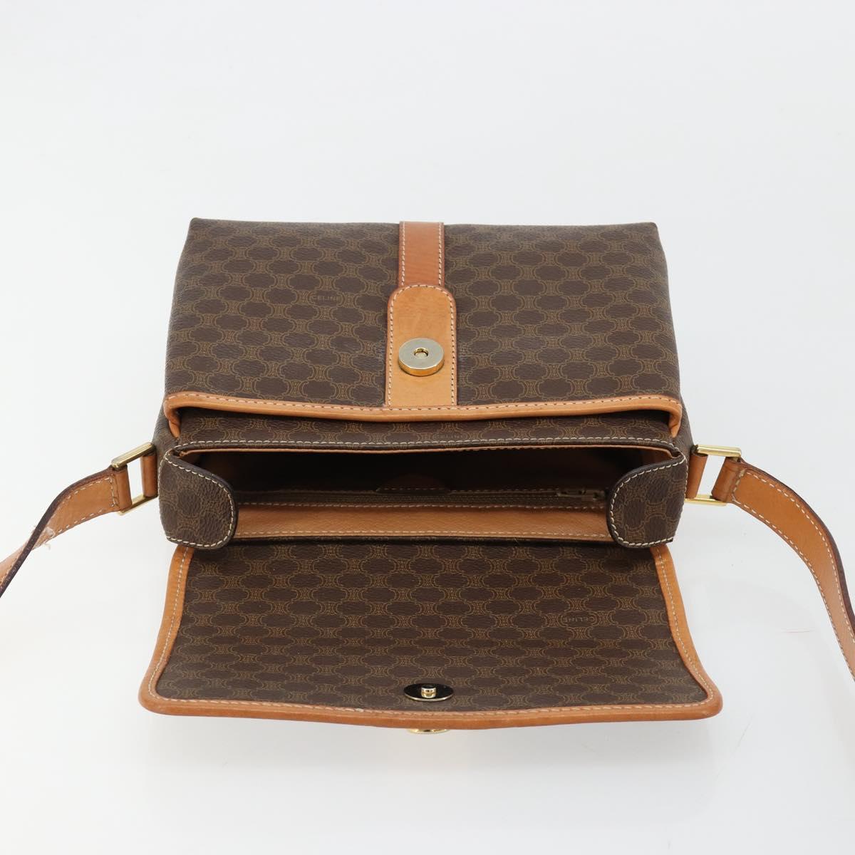 CELINE Macadam Canvas Shoulder Bag PVC Leather Brown Gold Auth 184552A