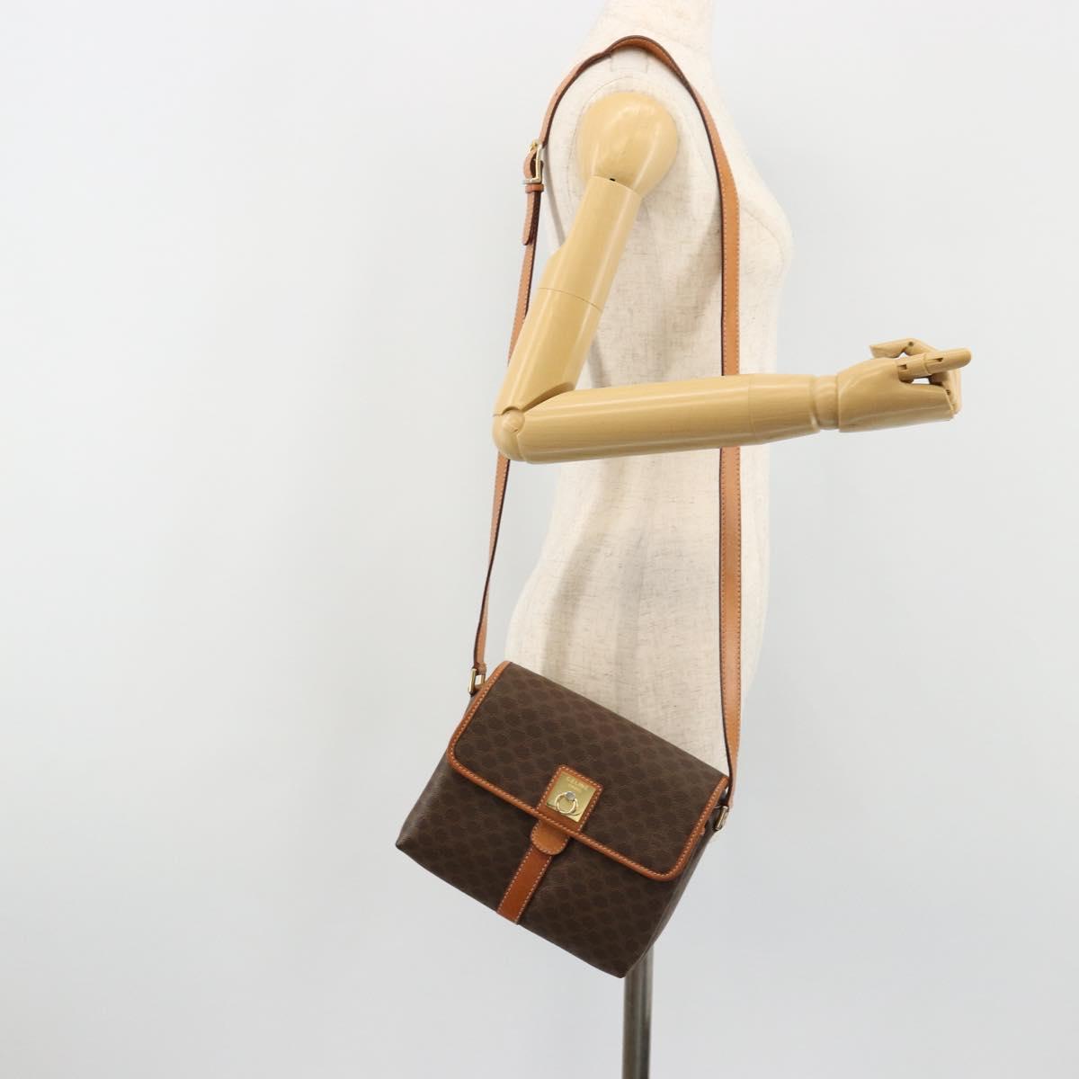 CELINE Macadam Canvas Shoulder Bag PVC Leather Brown Gold Auth 184552A