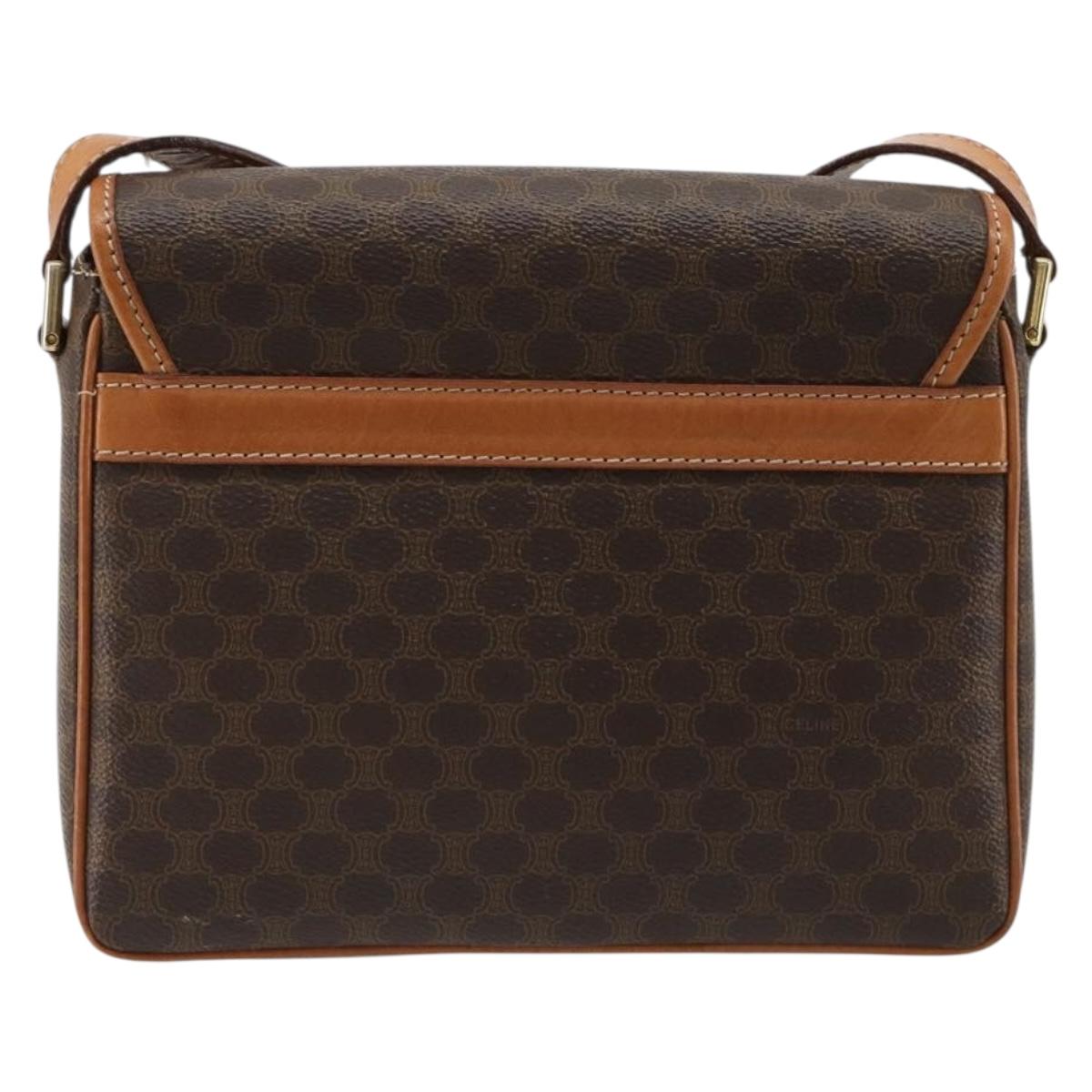 CELINE Macadam Canvas Shoulder Bag PVC Leather Brown Gold Auth 184552A