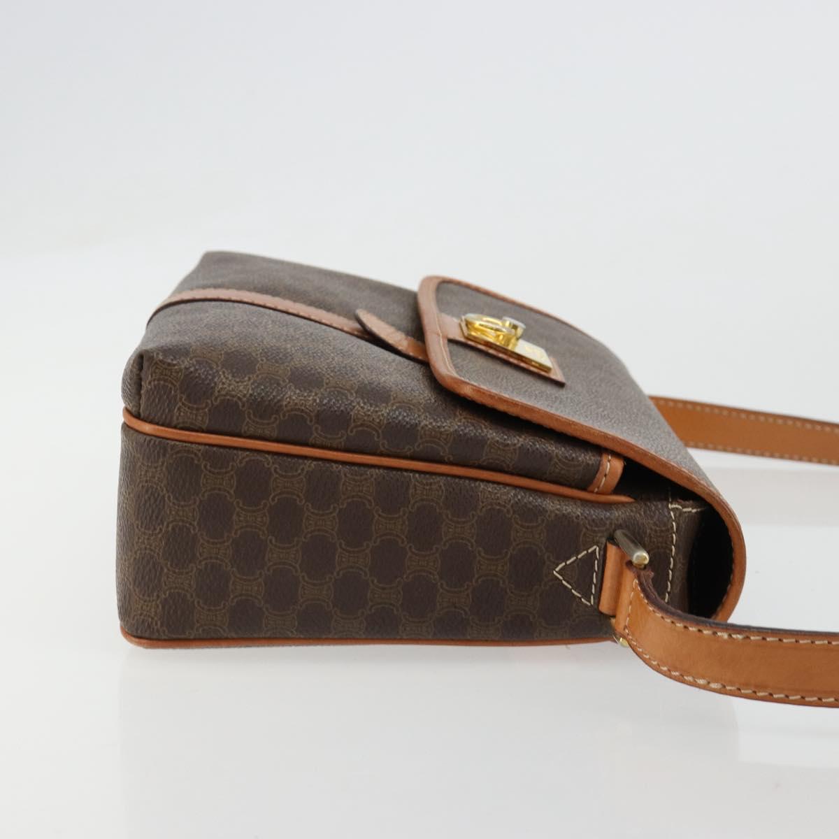 CELINE Macadam Canvas Shoulder Bag PVC Leather Brown Gold Auth 184552A