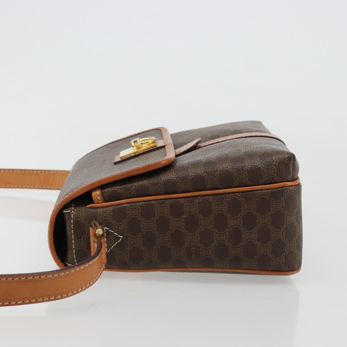 CELINE Macadam Canvas Shoulder Bag PVC Leather Brown Gold Auth 184552A