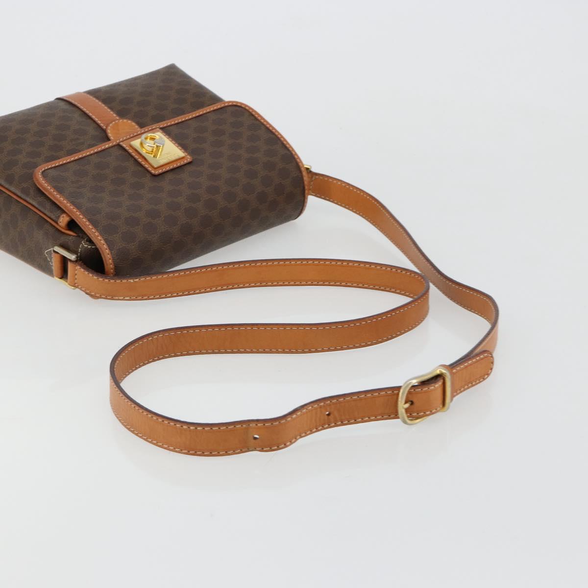 CELINE Macadam Canvas Shoulder Bag PVC Leather Brown Gold Auth 184552A