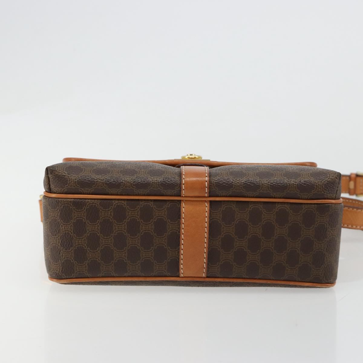 CELINE Macadam Canvas Shoulder Bag PVC Leather Brown Gold Auth 184552A